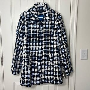 Josephine women’s black‎ blue houndstooth jacket blazer button front collar 10